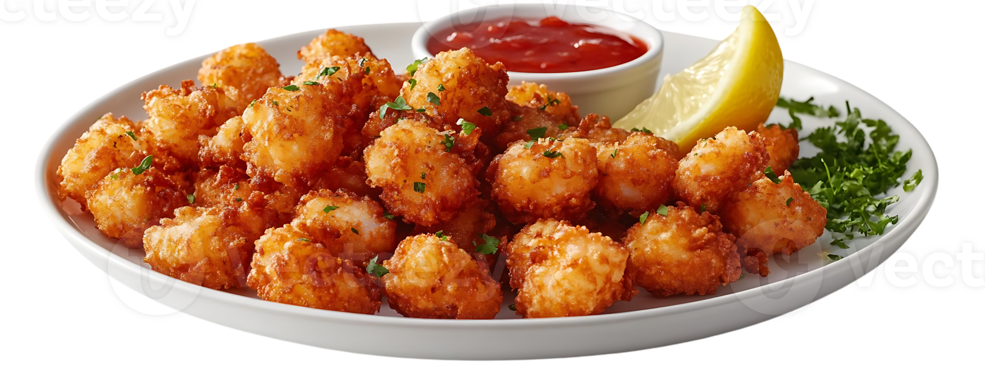 Crispy Fried Shrimp Bites with Lemon Parsley on a Transparent Background png