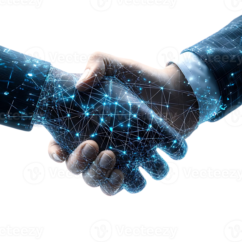 Digital Handshake Connecting Businesses Through Technology and Transparency png