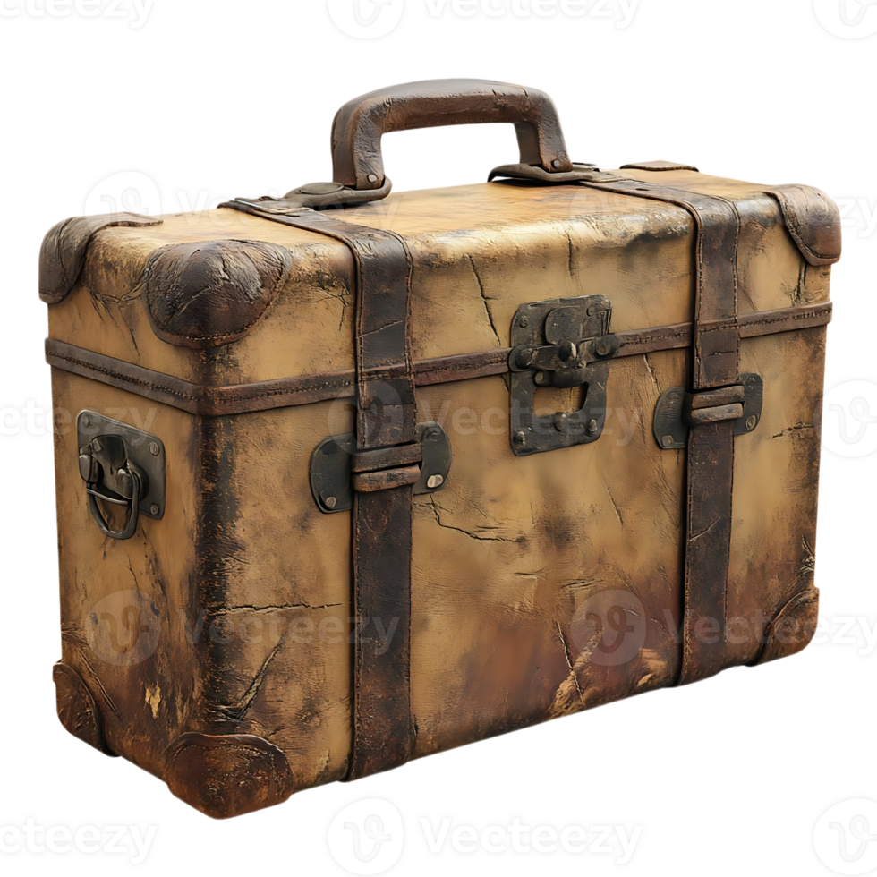 Vintage Leather Suitcase with a Transparent Background Perfect for Travel or Decor png