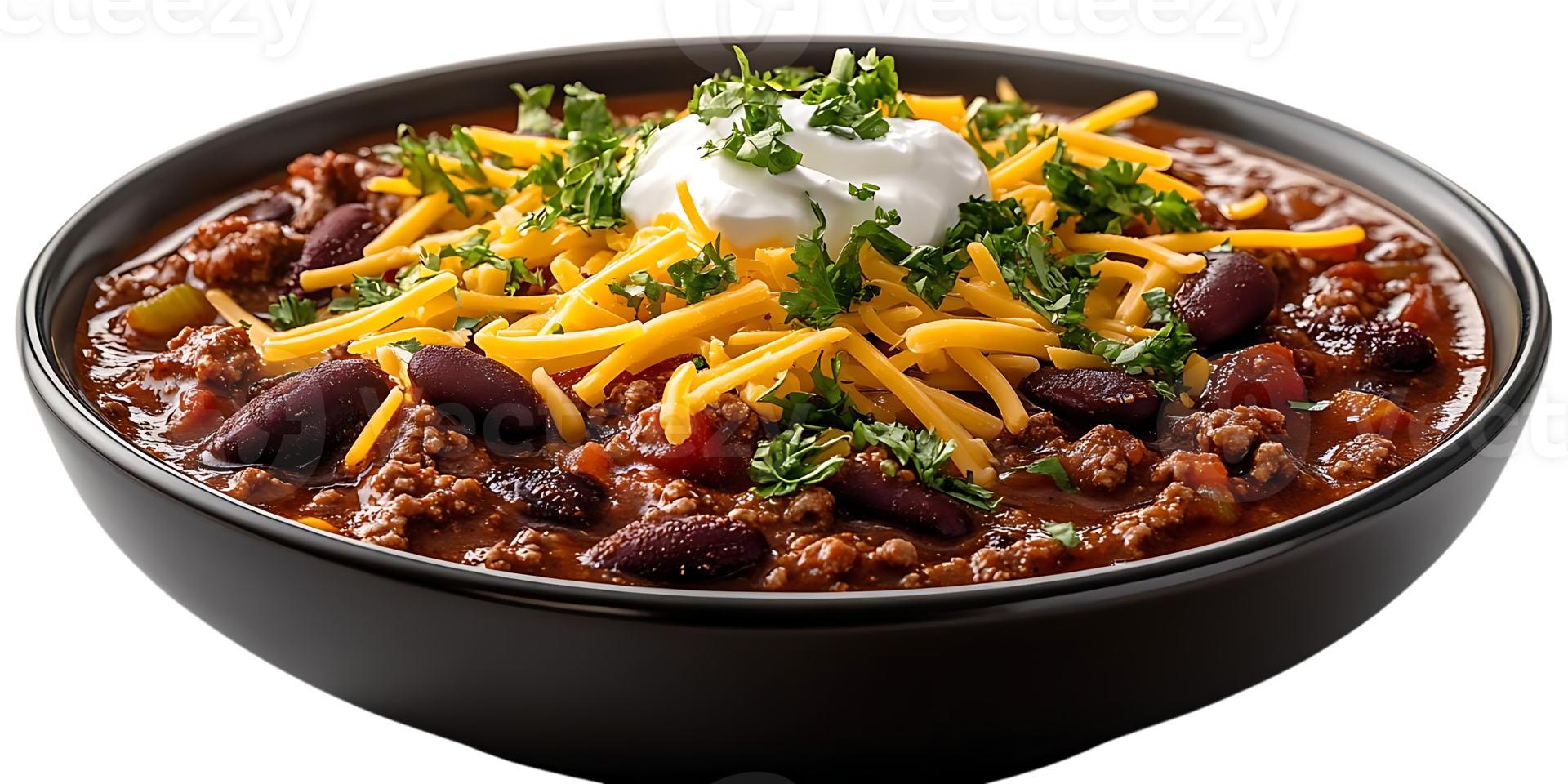 Chili With a Side of Happiness A Hearty Bowl with Ground Beef, Kidney Beans, and a Touch of Sour Cream, on a Transparent Background png