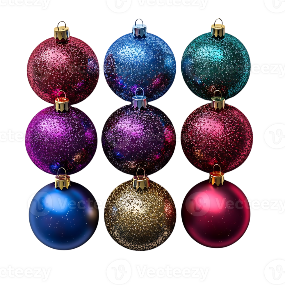 sprankelend Kerstmis ornamenten met transparant achtergrond een feestelijk Scherm van kleuren en schitteren png
