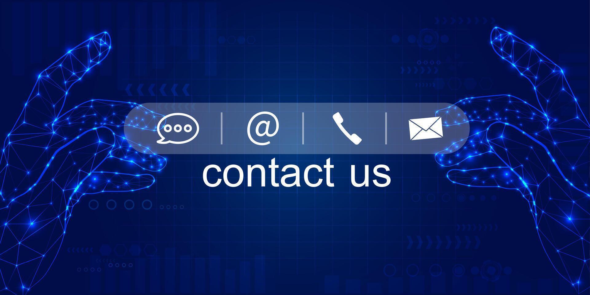 Contact us or Customer support hotline people connect. Businessman using a laptop and touching on virtual screen contact icons vector