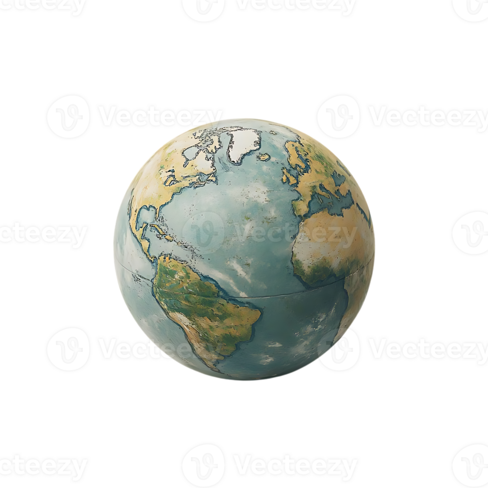 Exploring the Globe with a Transparent Background A Detailed World Map on a Spherical Surface. png