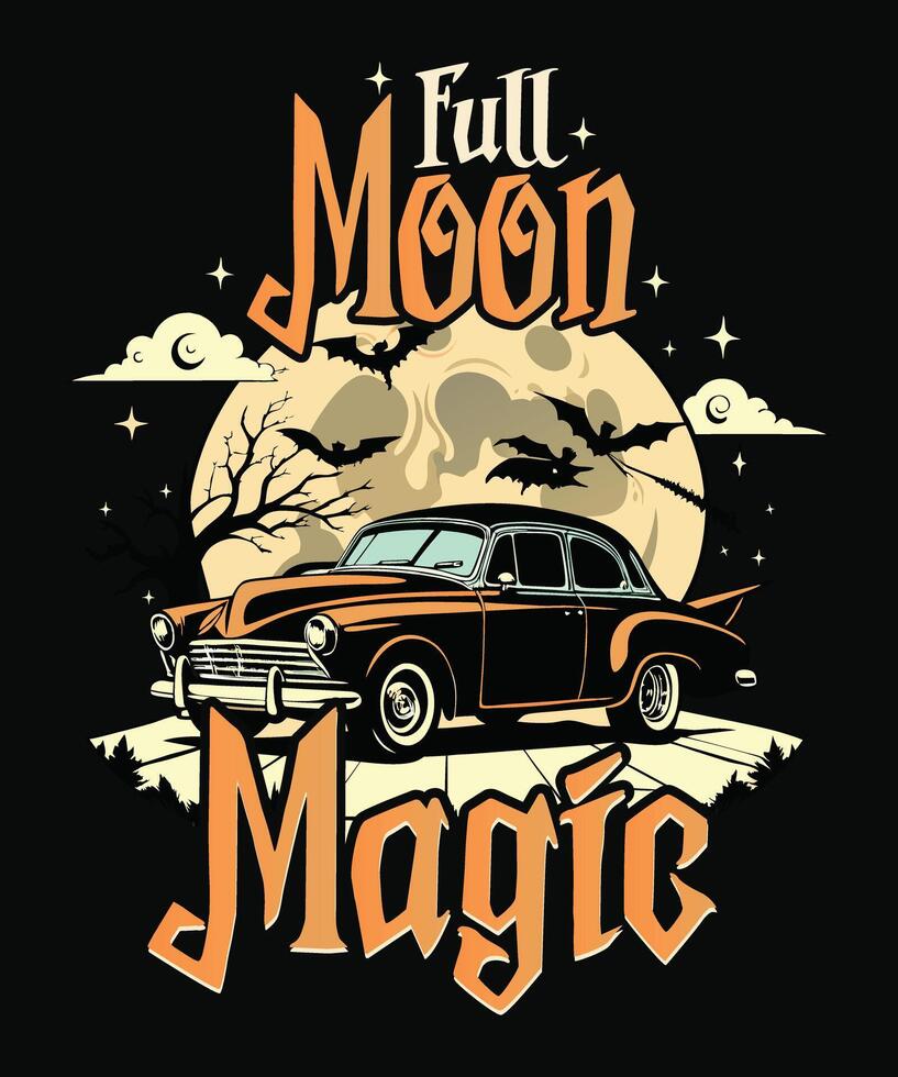 Full Moon Magic Halloween t shirt design vector