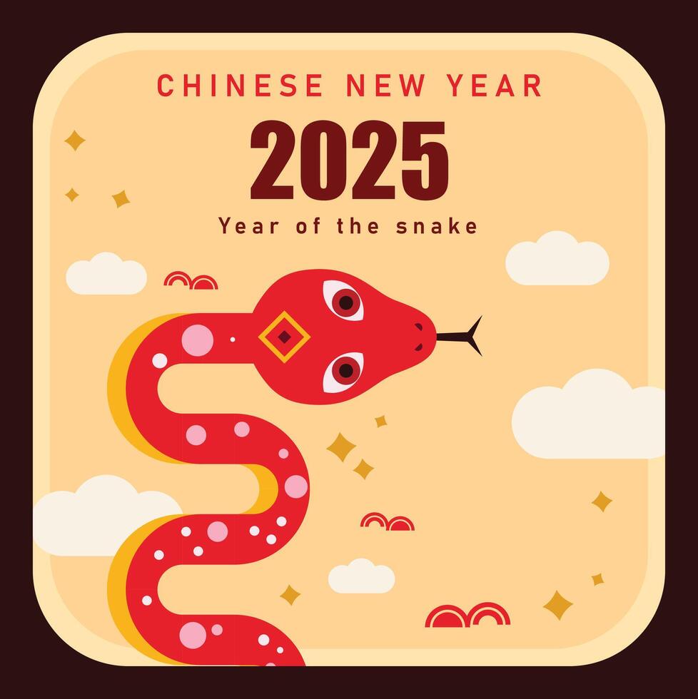Chinese new year 2025 year of the Snake. Red Snake illustration and design. Red traditional Chinese designs with snakes. Lunar new year concept, geometric modern design vector