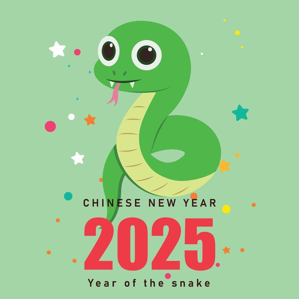 Happy Chinese new year 2025 greeting card with cute snake, Animal zodiac cartoon character vector