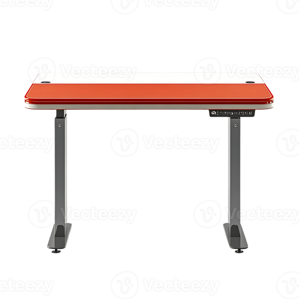 Red and White Electric Standing Desk with Transparent Background Modern Home Office Solution with Adjustable Height and Sleek Design png