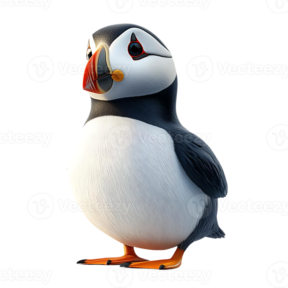 Cute Puffin with Transparent Background A Delightful Bird with Fluffy Feathers and a Red Beak png