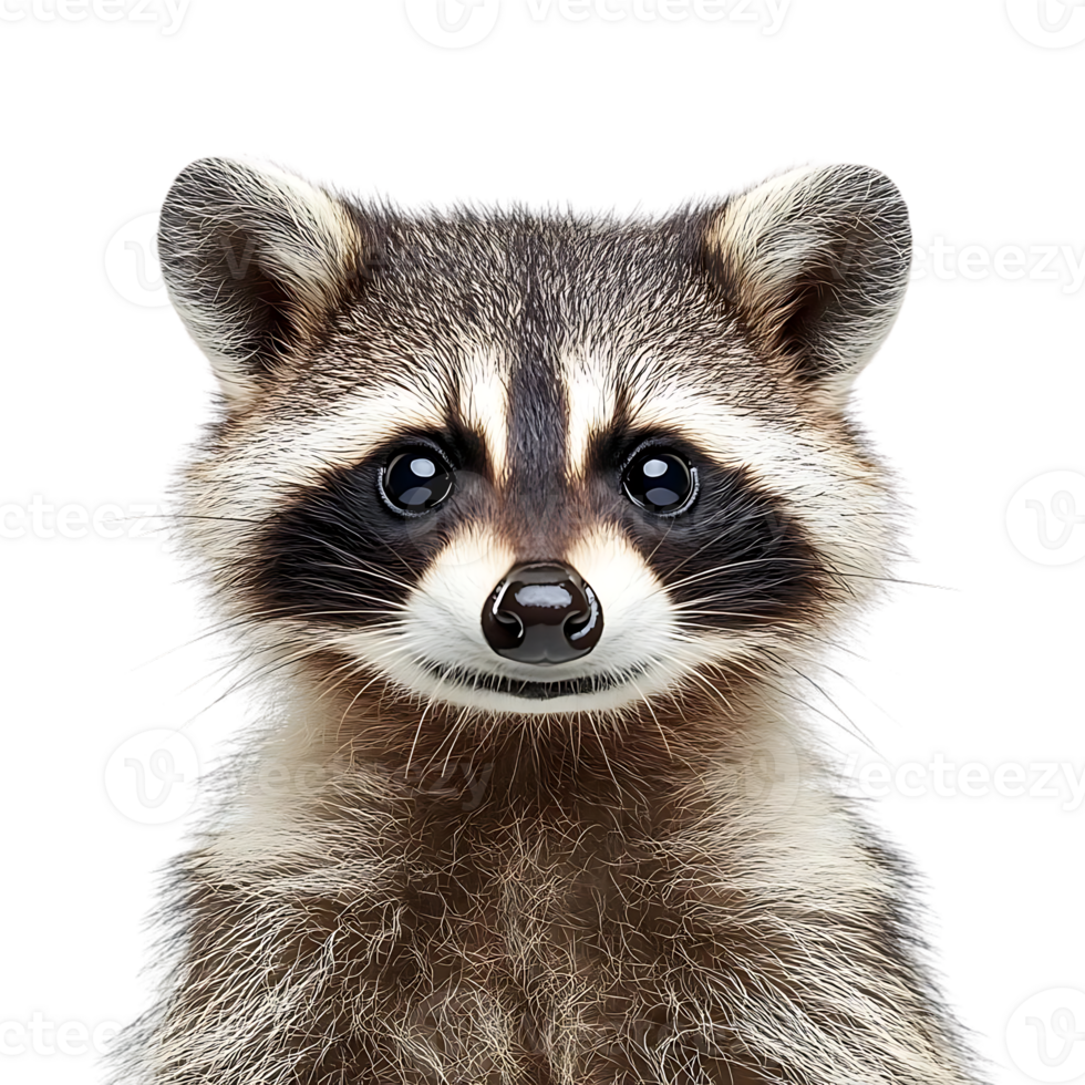 Raccoon with Transparent Background Adorable Furry Creature with Big Eyes, Smiling and Looking at the Camera with a Black Background png