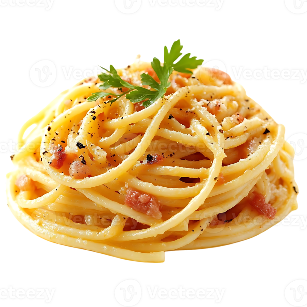 Spaghetti Carbonara with a Transparent Background A Delicious Dish with a Creamy Sauce and Crispy Bacon png