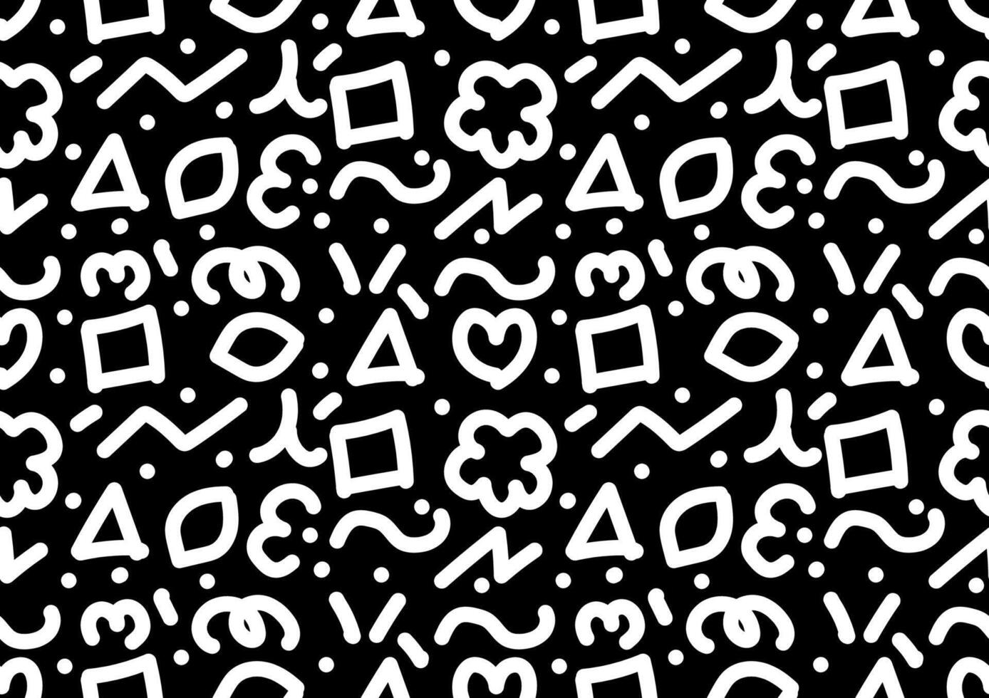 Abstract black and white line doodle art seamless pattern on a black background. For cards, frames, posters, book covers, textiles, wallpaper, wrapping and fabric. vector