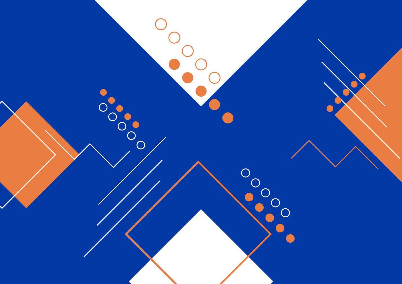 Geometric abstract concept. White and orange of square, line, and circle on blue background for brochure, cover book, banner and name card. vector
