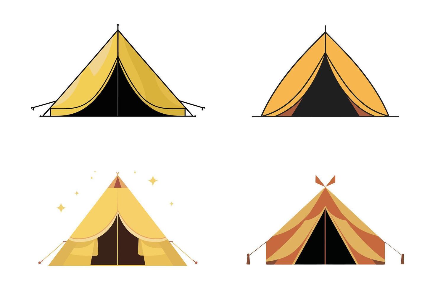 Collection of Minimalist Camping Tent Illustration isolated on white background vector