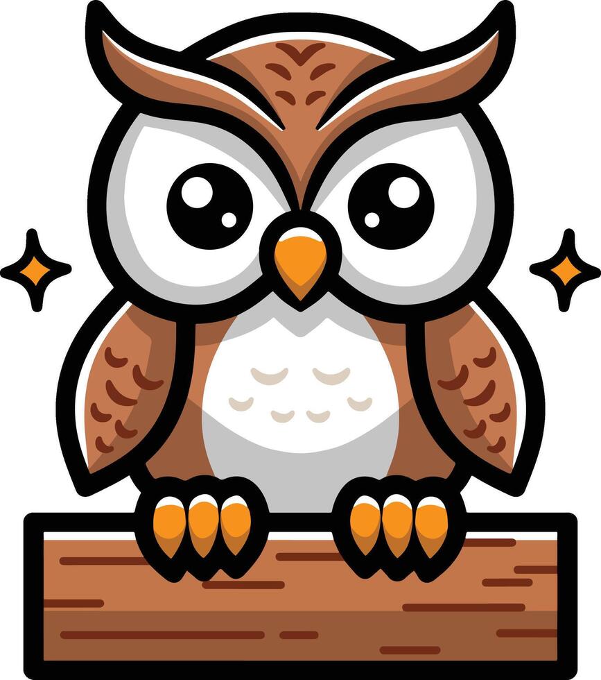 Cute Owl on Tree Trunk vector