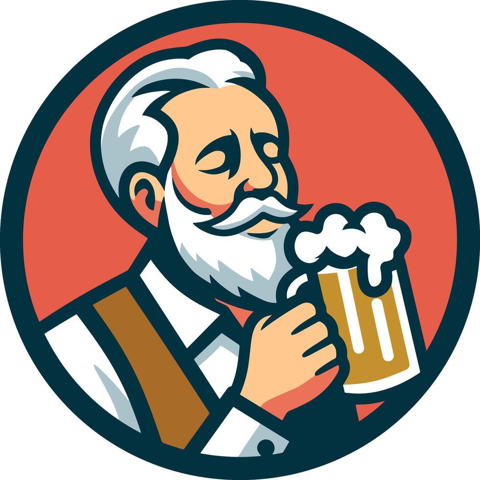 Old Man Drink Beer Logo Retro Design vector