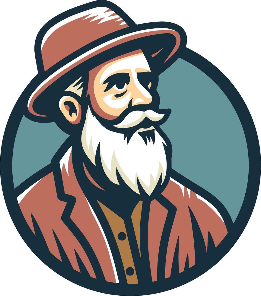 Circular Old Man Vintage Logo vector