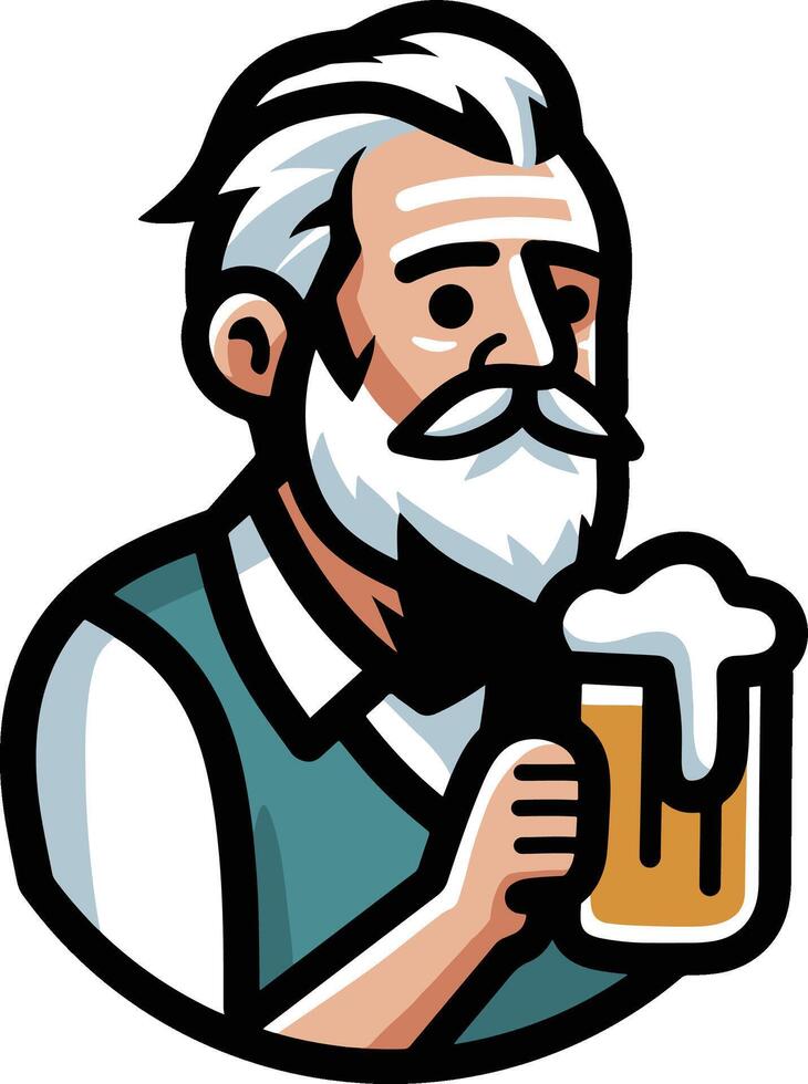 Circular Old Man Drink Beer Vintage Logo vector