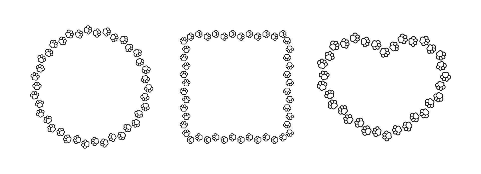 Cute animal paw print frame with copy space. Animal pet dog paw prints border template set. illustration vector