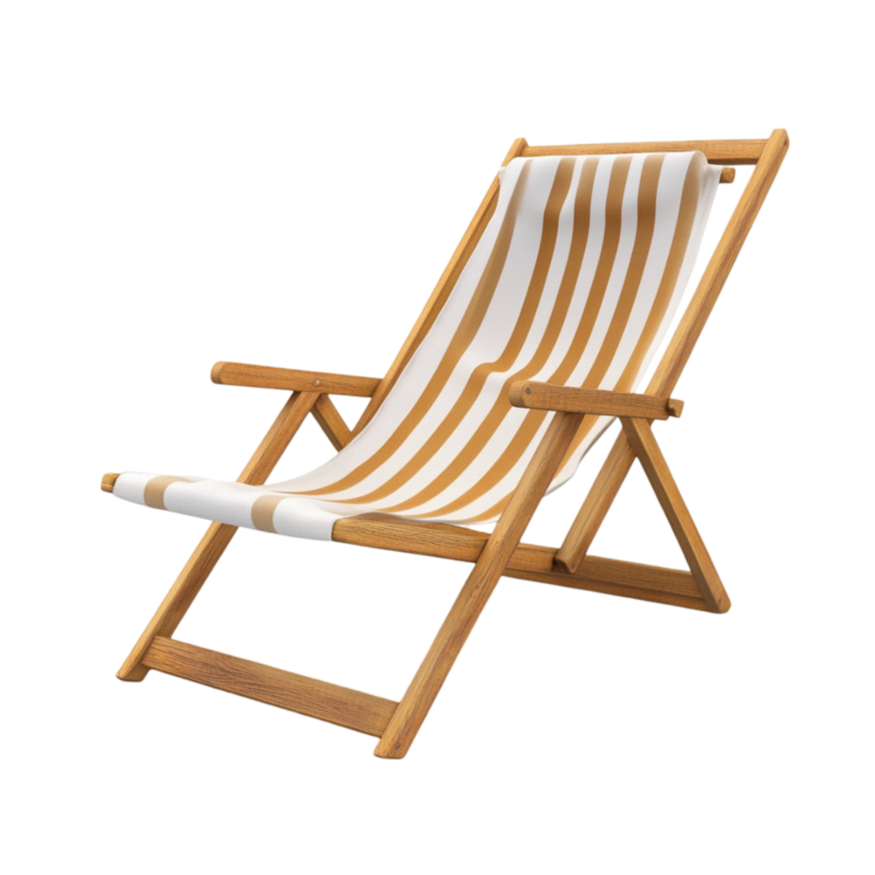 Wooden Lounge Chair with Striped Cushion png