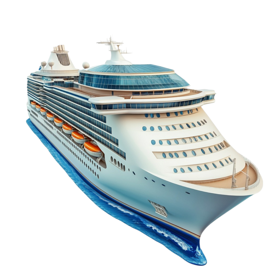 Large Cruise Ship Floating on Water with Multiple Decks png