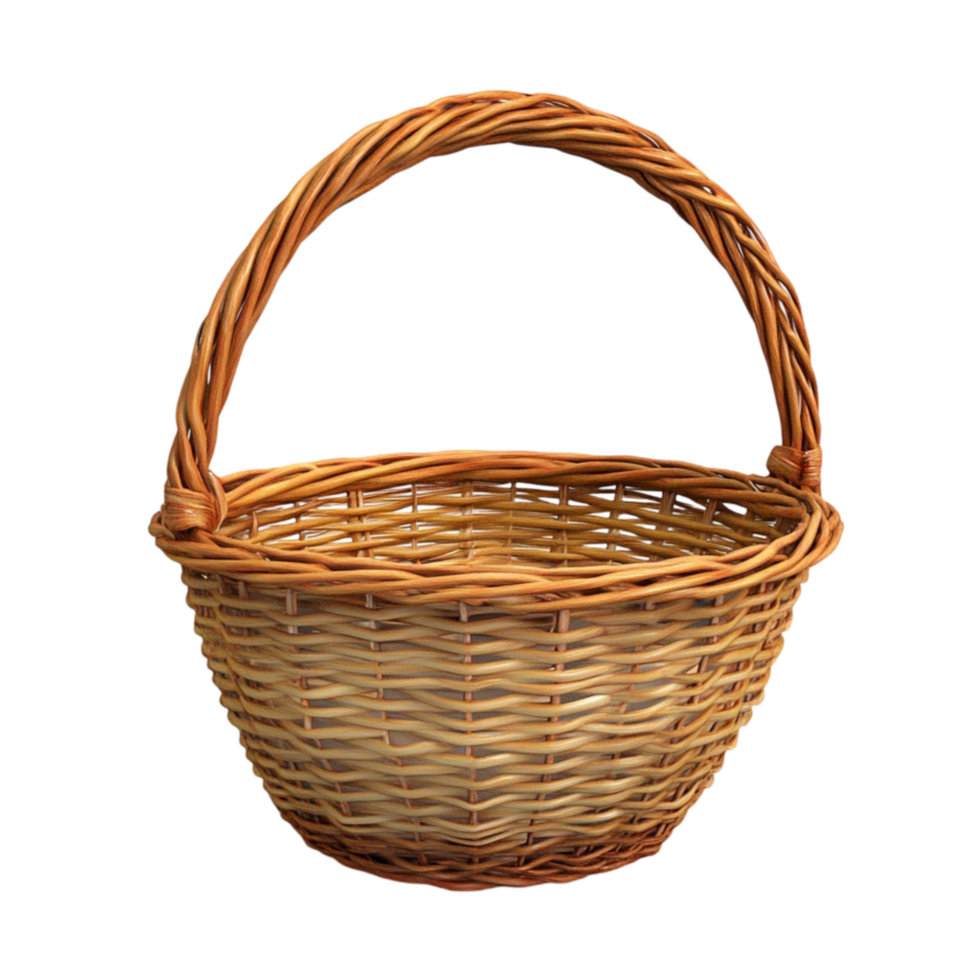 Simple Light Brown Wicker Basket with Visible Handle png