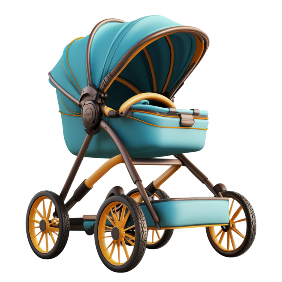 Baby Stroller with Blue and Brown Color Scheme png