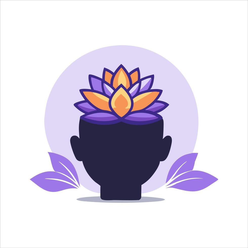 illustration of a head silhouette with lotus flower and leaves icon for harmony vector