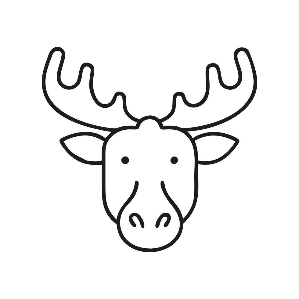 Icon of a Moose Head in Black and White Line Art.. vector