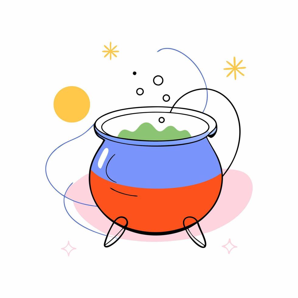 Colorful design of a cauldron with a bubbling potion.. vector