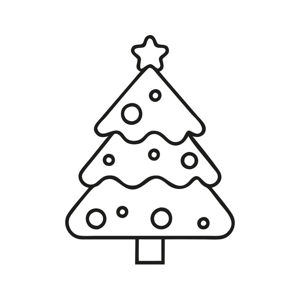 Icon of a Decorated Christmas Tree with Star Topper in Black and White.. vector
