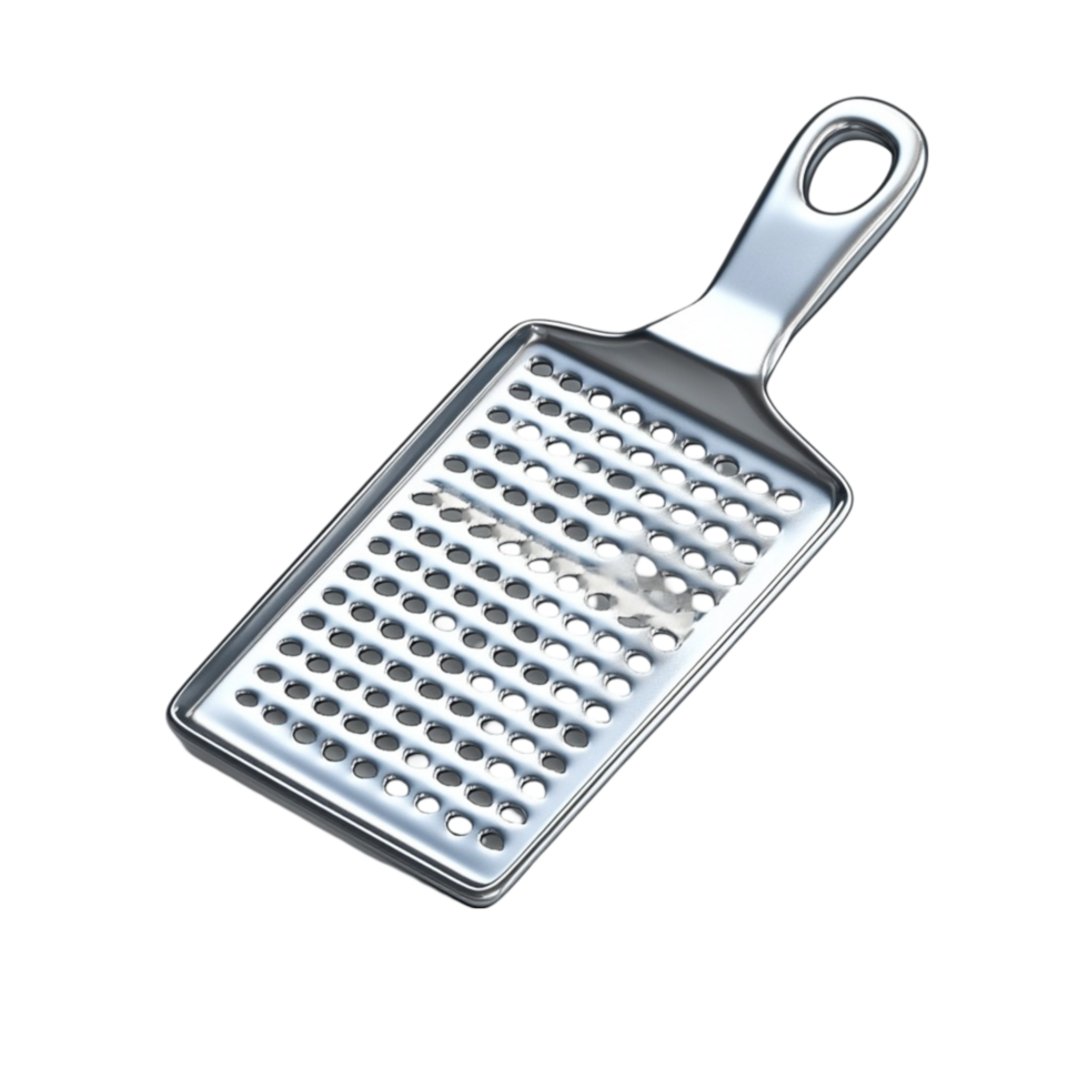Silver-Colored Stainless Steel Grater with Handle on the Back png
