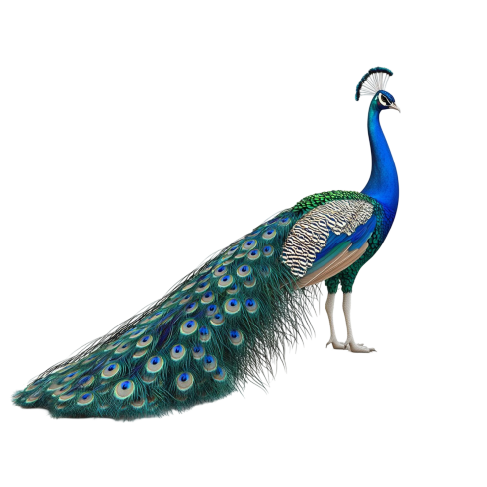 Peacock with Stunning Blue and Green Plumage and Iridescent Tail png