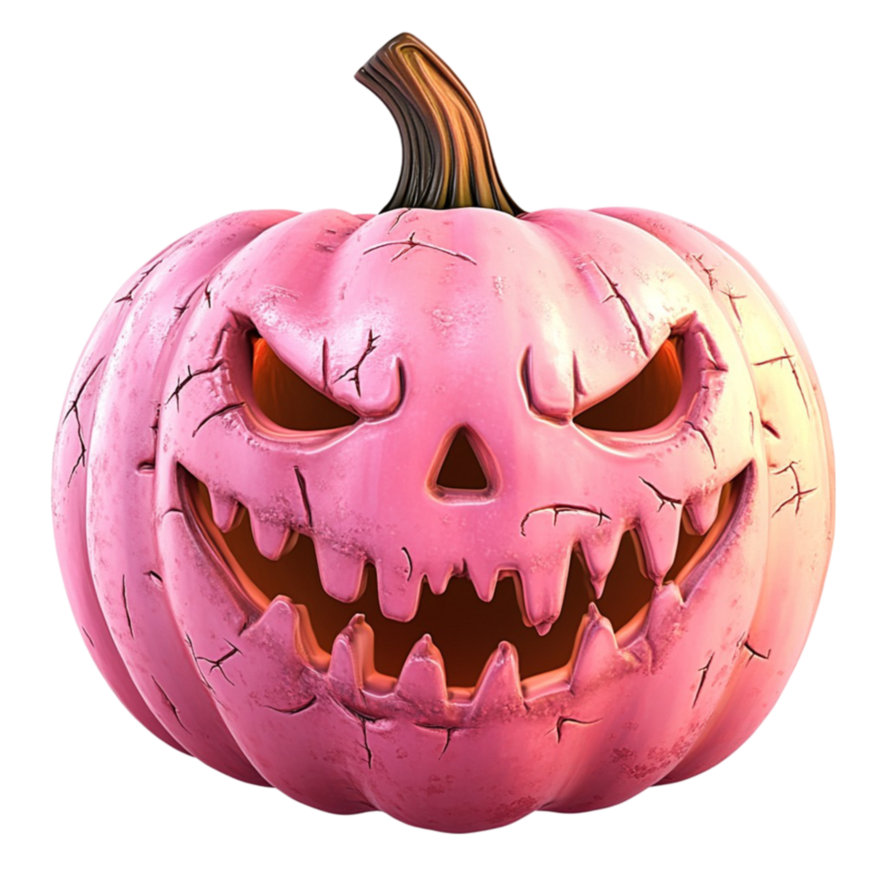 Pink Pumpkin with a Carved Scary Face png