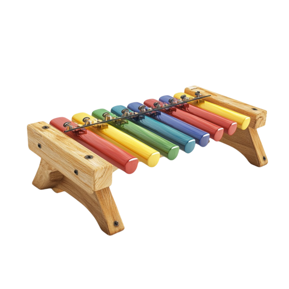 Wooden Xylophone with Mallets and Colorful Tubes png