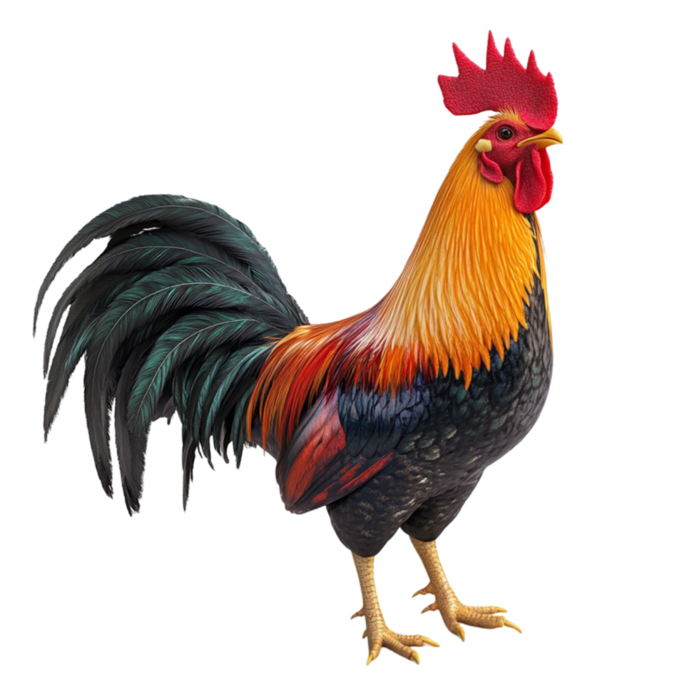 Rooster Standing on Legs with Vibrant Plumage png