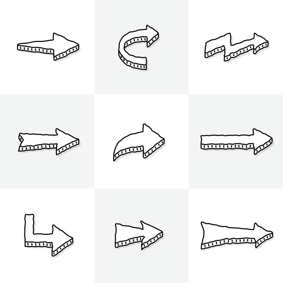 Hand drawn cartoons arrows, collection of different curves arrow icons in modern style illustration vector