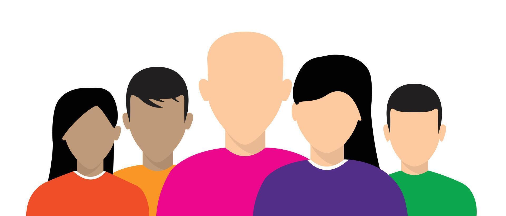 Diverse colorful peoples icon, multi-ethnic peoples community, protest, teamwork, unity illustration isolated on white background vector