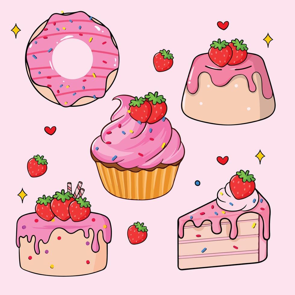 set of cakes illustration vector