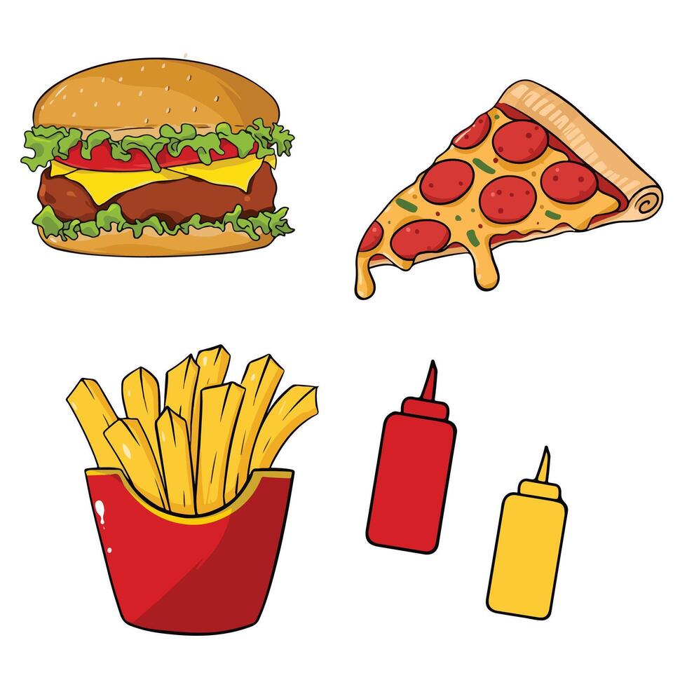 fast food junk food icon set illustration vector