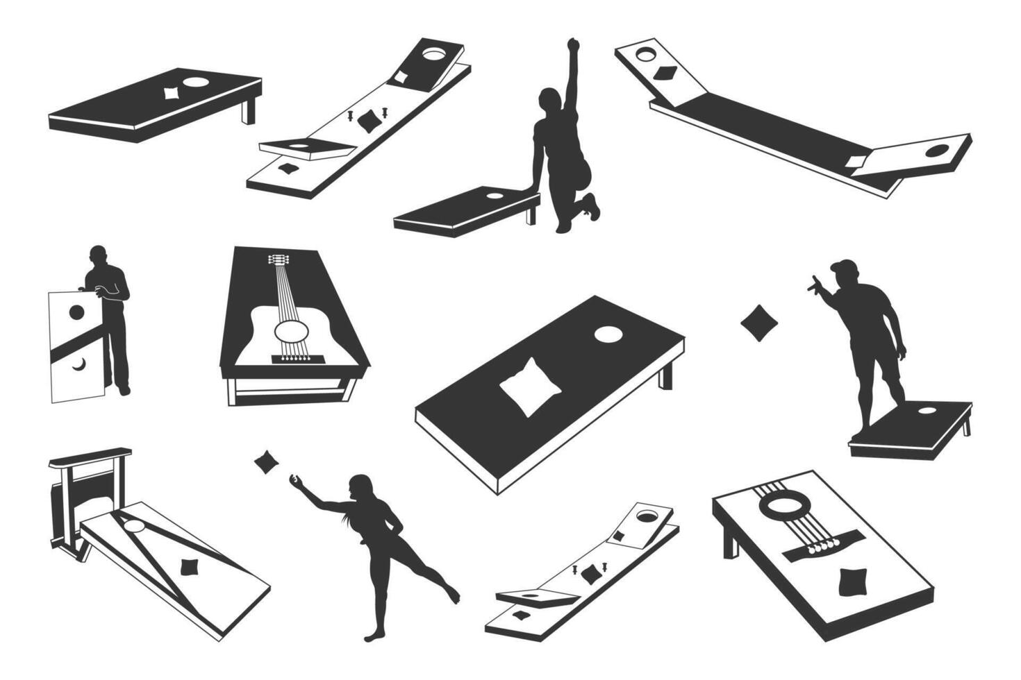 Cornhole Boards, Cornhole Boards, Silhouette, Cornhole Playing, Cornhole Player, vector