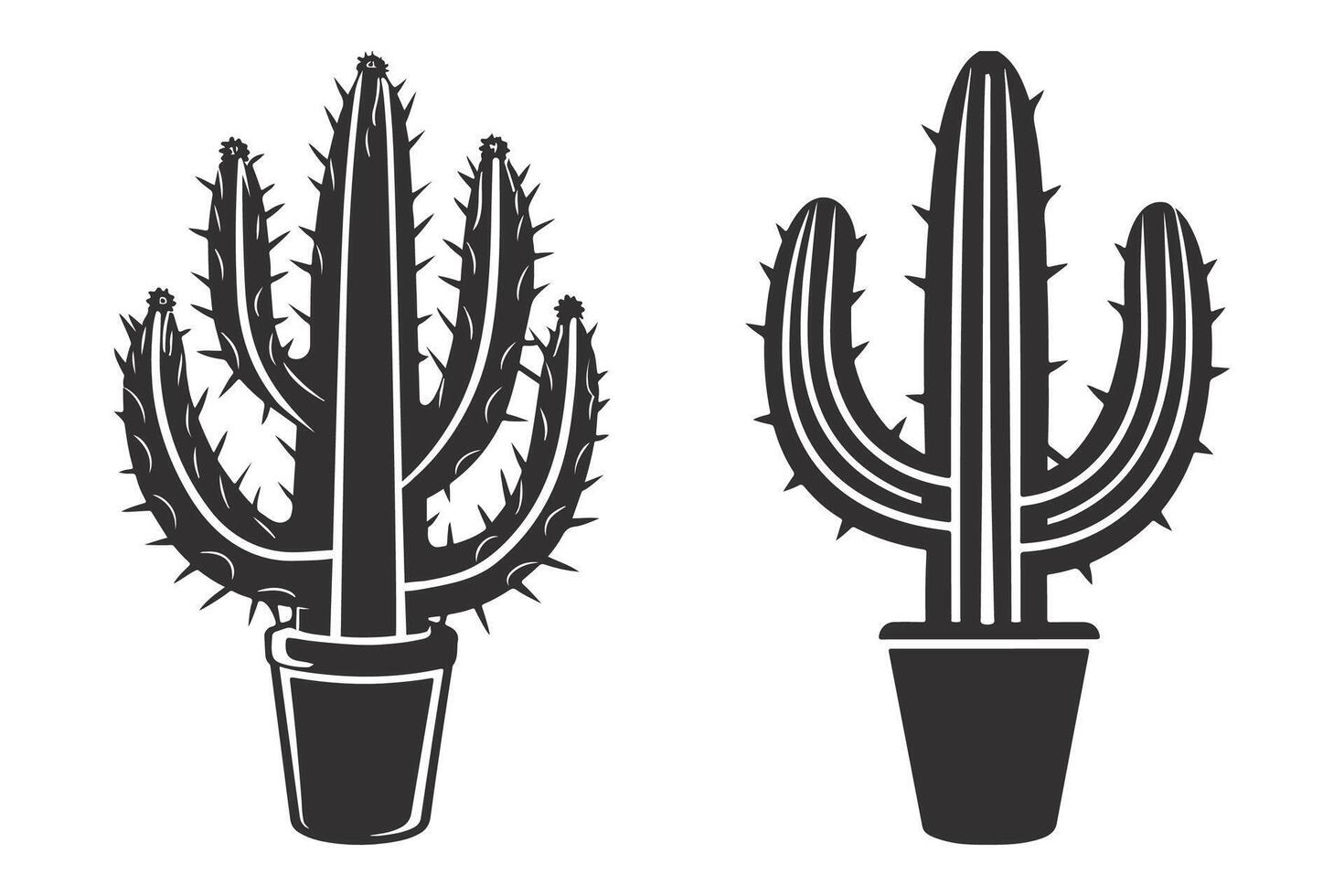 Cactus desert silhouettes set, large pack of silhouette design, isolated white background vector