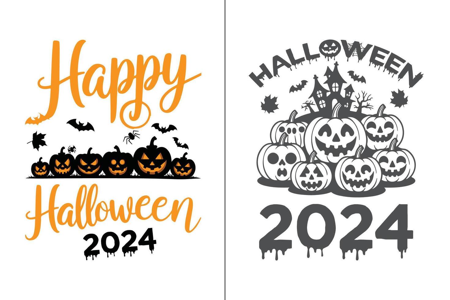 Happy Halloween design hand drawn set for stickers, posters, party invitation, gift or greeting cards, vector