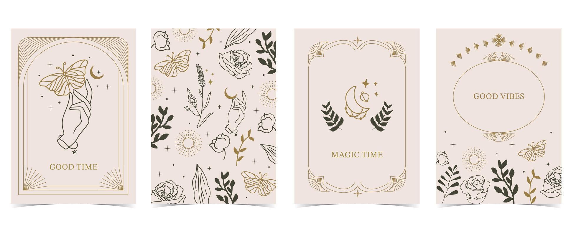 Boho invitation card with flower and hand vector
