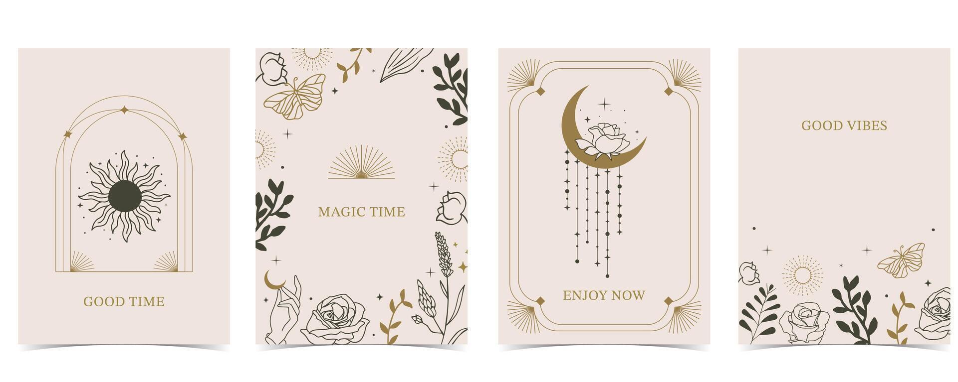 Boho invitation card with moon and sun vector