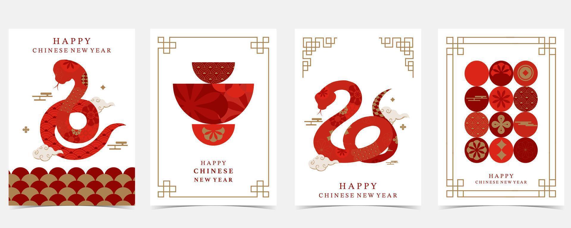 Happy Chinese New Year on red background with snake geometric style vector