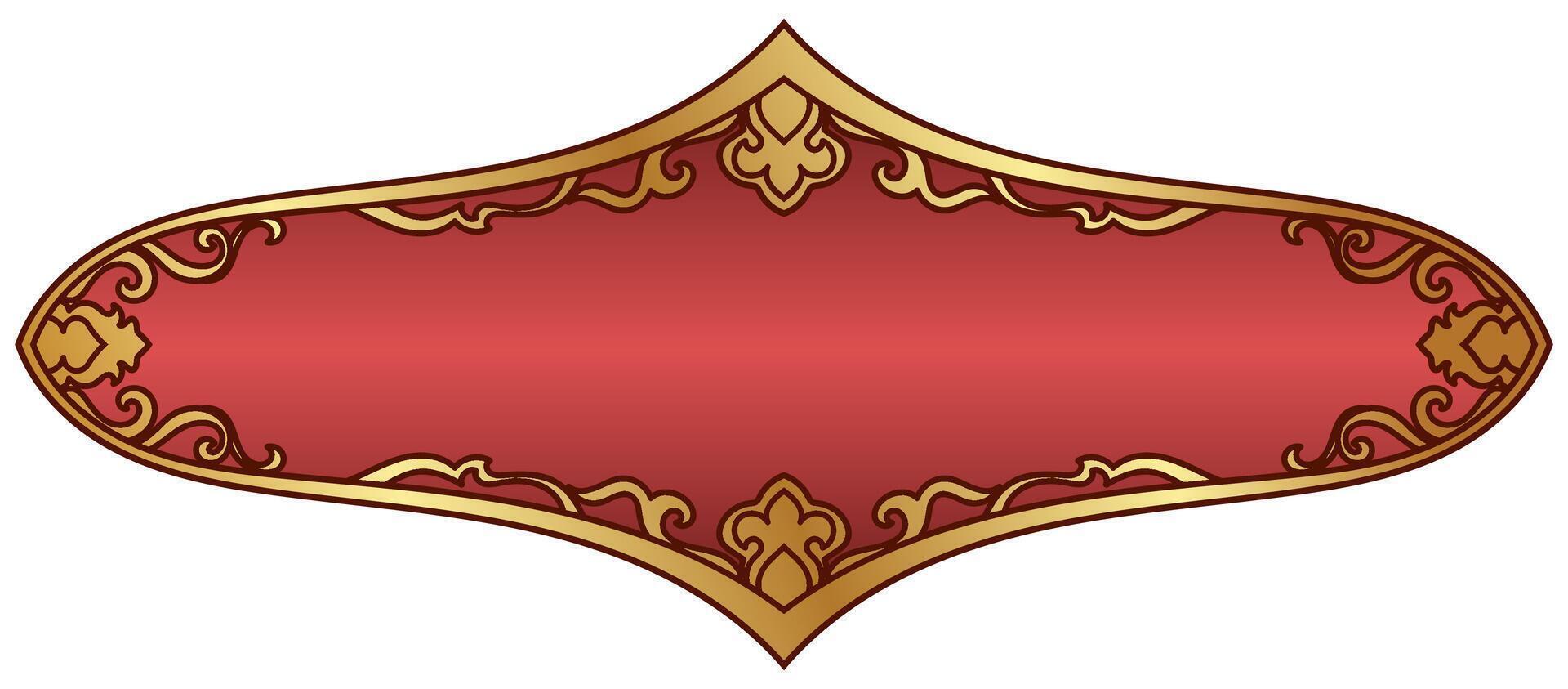 Vintage gold frame, red background Engraved with retro decorative pattern in antique rococo decorative design. vector