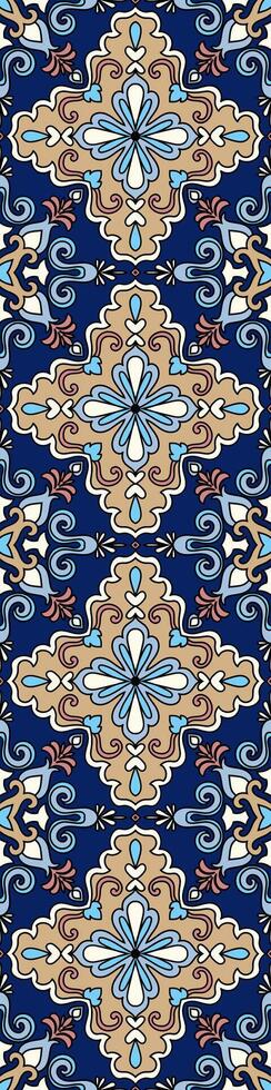 Mandala fabric brush Vertical for the edge of the navy blue carpet. vector
