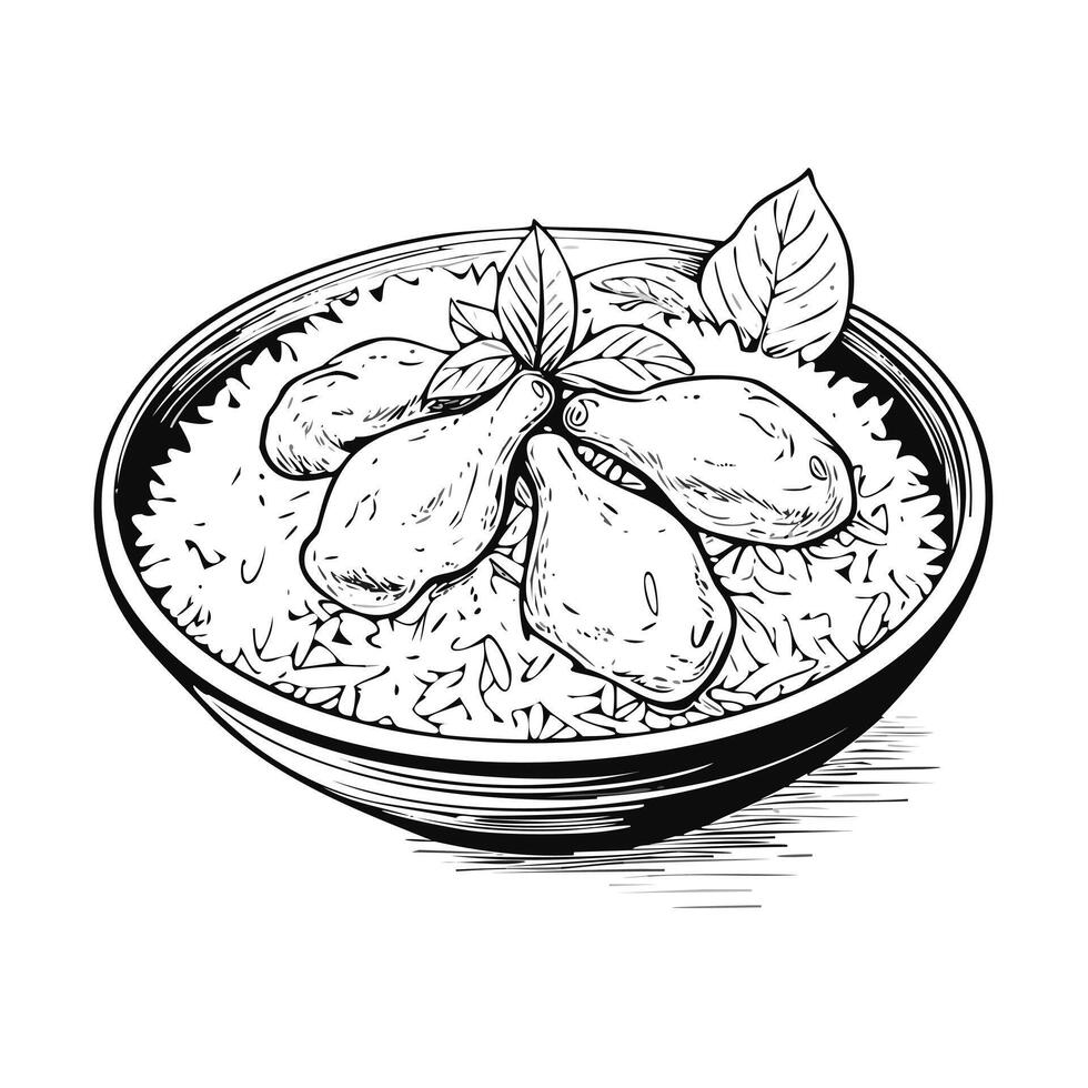 Biriyani with Chicken Food Meal Menu Delicious Cuisine Eat Sketch Style vector