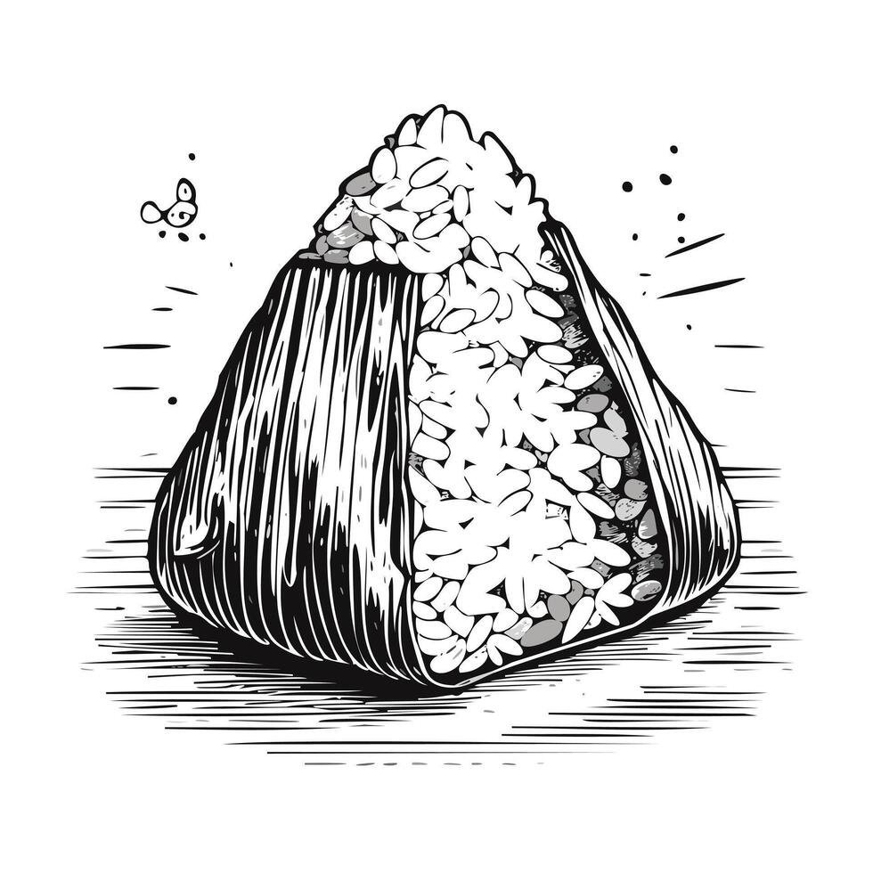 Onigiri Japanese Japan Food Meal Menu Dish Delicious Cuisine Eat Sketch Style vector