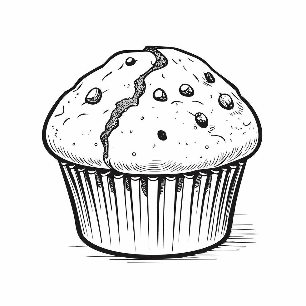 Muffin Food Meal Dish Delicious Cuisine Eat Sketch Style vector